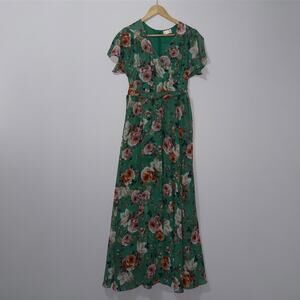 Signature Green Floral V neck maxi Dress women’s Size Large